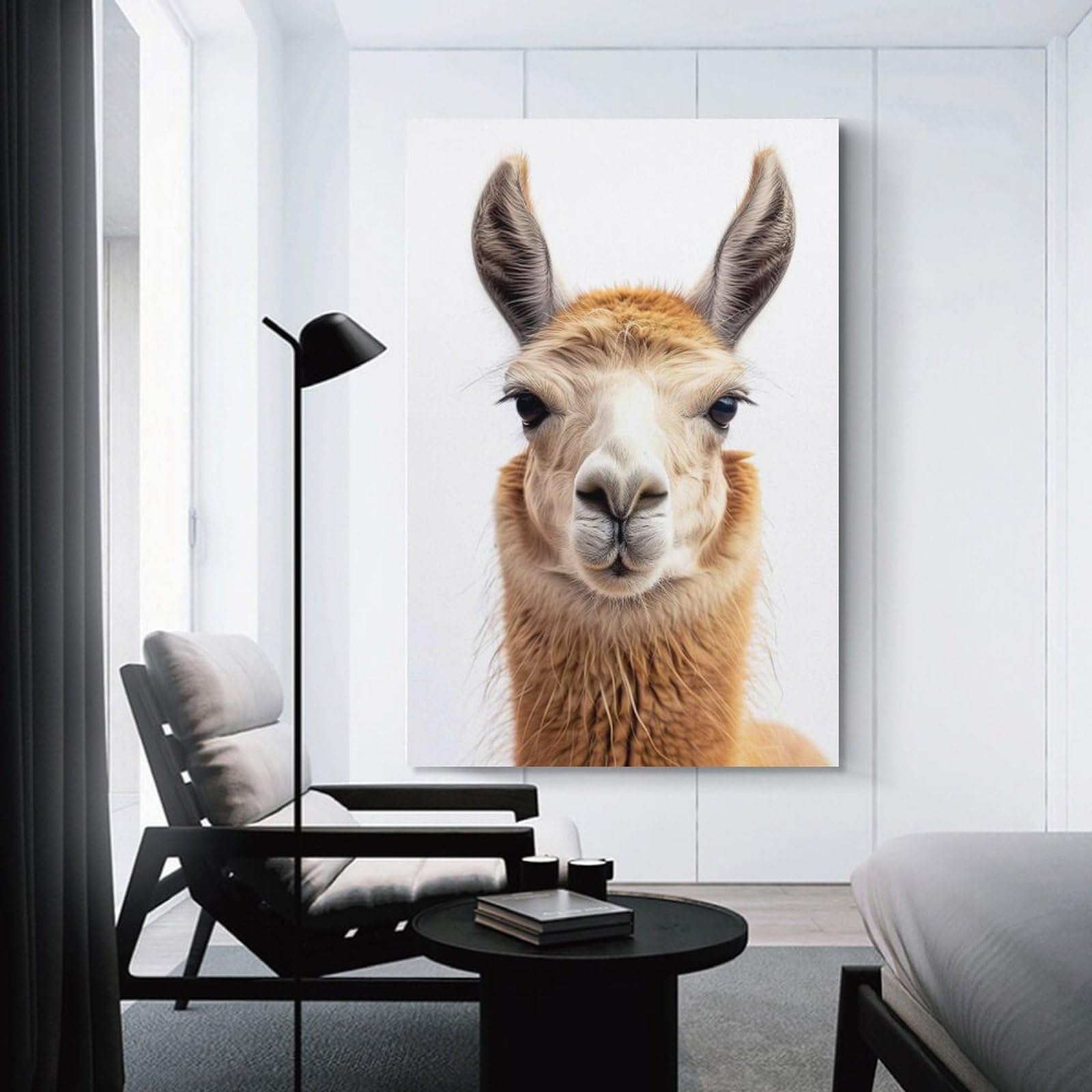 Junmoney Llama Face Hanging Wall Art, 24x36inch(60x90cm), for Bedroom, Guest Room Or Reading Nook, Home Artwork with A Soft Interior Feel