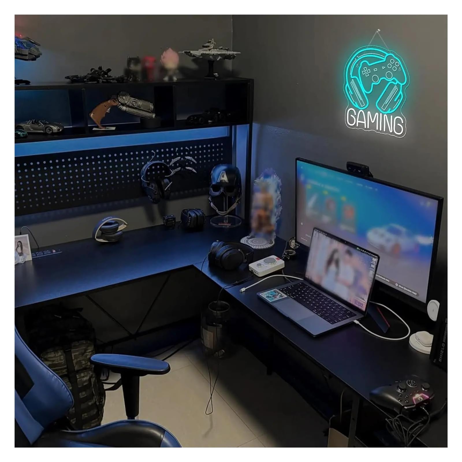 Wiszące neony artystyczne Neon "Gaming" USB Ściemnialna Lampa Do Pokoju Gier, Jaskinia Gracza, Klub Gier, Dekoracja Domu, 37 X 32 Cm