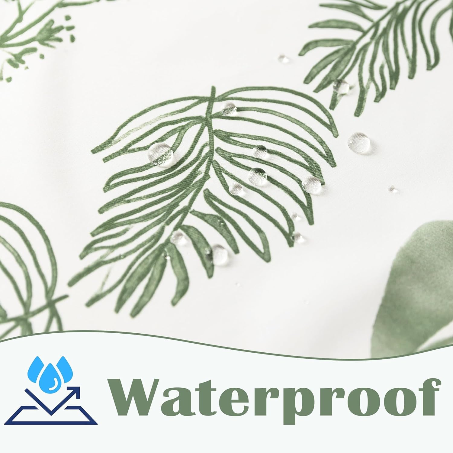 Sage Green Boho Shower Curtain,Modern White Light Green Neutral Farmhouse Waterproof Fabric Shower Curtains for Bathroom,Unique Decorative Tropical Spa Botanical Nature Plant Floral Eucalyptus Decor