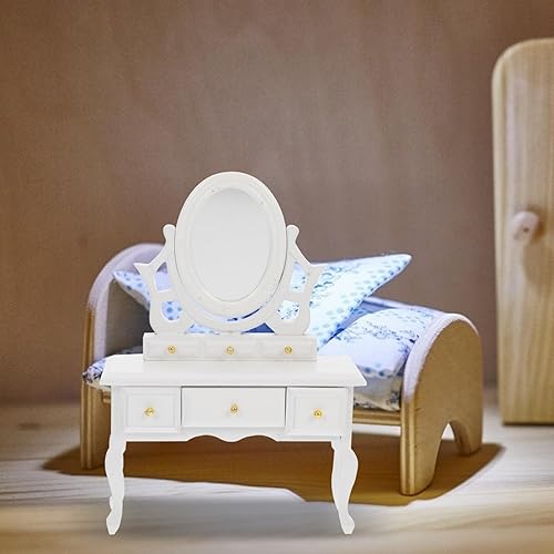 Miniatura 7 de Aparador de casa de muñecas, maquillaje, mesa de tocador, decoración de tocador pequeño, muebles de casa de muñecas, accesorios de casa de juegos en