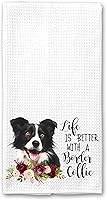 Vista 1 de Life is Better with a Border Collie Waffle Weave Microfiber Kitchen Towel Gift for Dog Lover