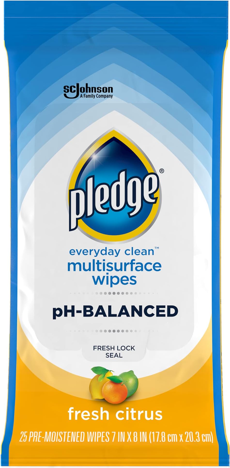 Pledge Multisurface Cleaning Wipes, pH Balanced, Fresh Citrus, 25 Count