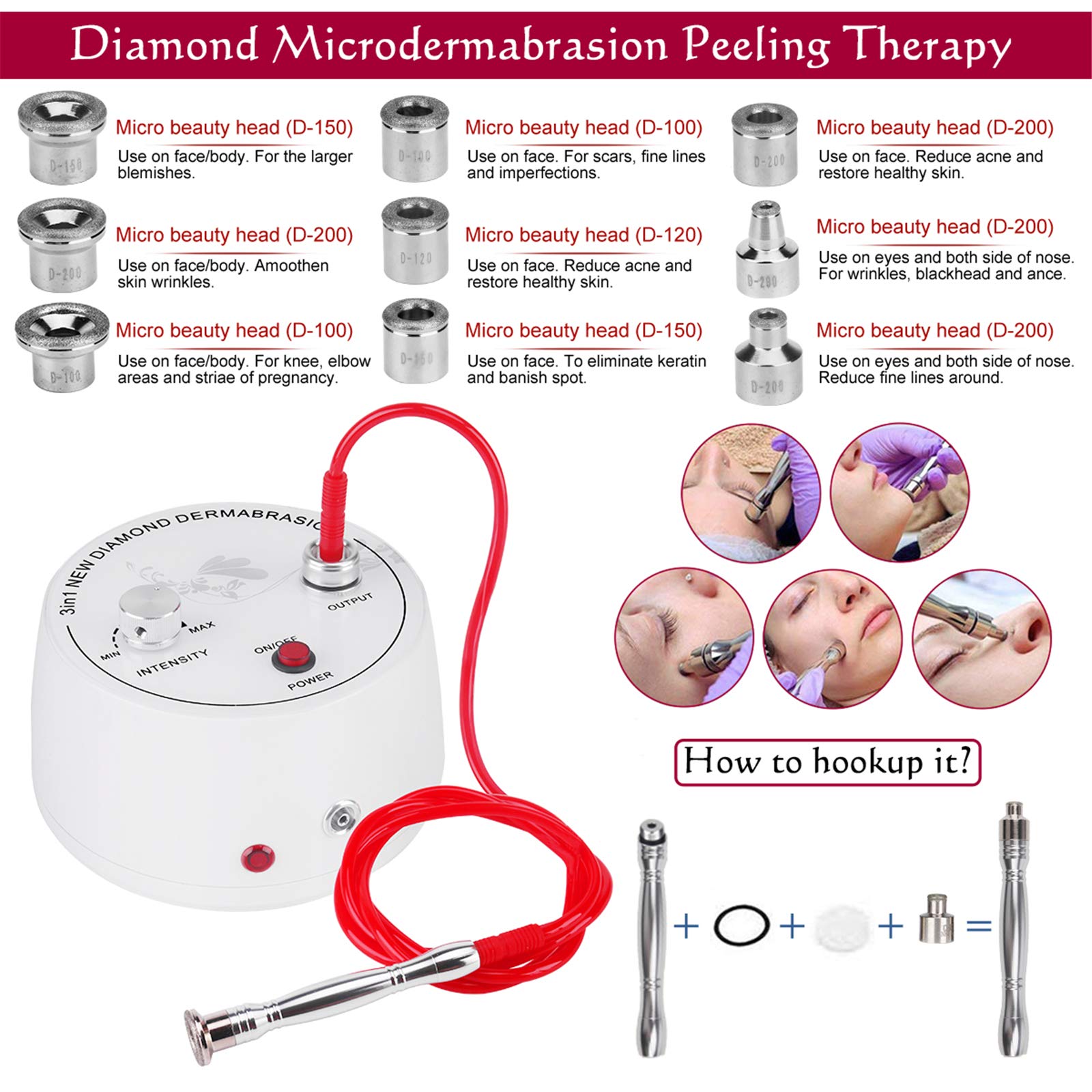 Diamant-Mikrodermabrasionsgerät, 3-in-1 Professionelles Mikrodermabrasionsgerät mit Vakuum-Glasröhre und Sprühflasche für die Hautpflege zu Hause