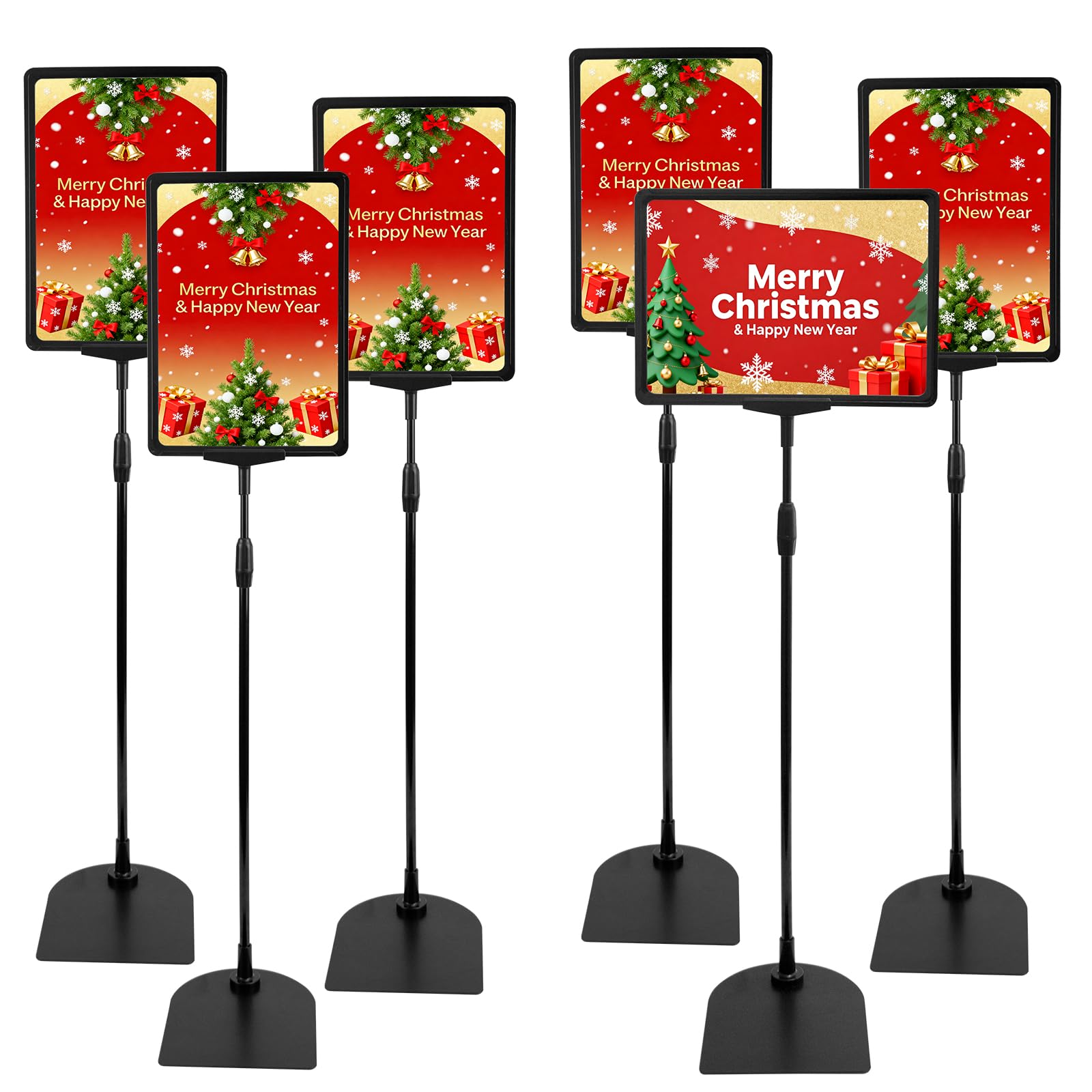 JAOGAUS Set da 6 porta poster A4, espositore regolabile 60-100 cm con base stabile da pavimento, supporto in metallo per menu ristorante, porta menu da tavolo, leggio, bacheca sughero e cavalletto