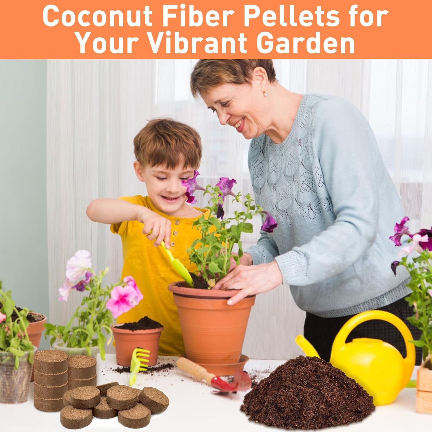 Riare 100 Pcs 50mm Organic Coco Coir Seed Starter Soil, Compressed Coconut Coir Potting Soil Mix for Seed Starting, Coconut Fiber Pellet for Planting Indoor & Outdoor Plants, Vegetables, Garden