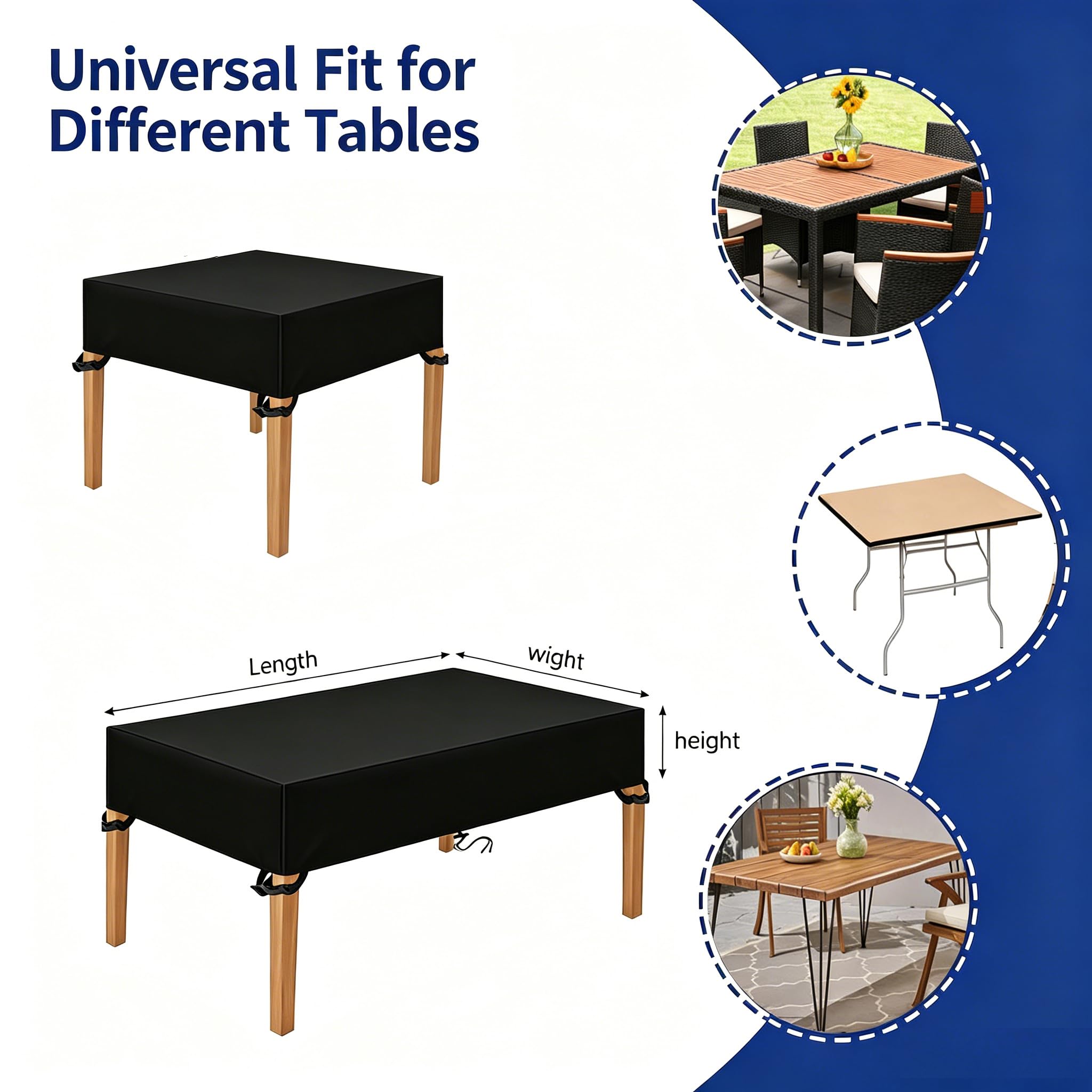 Funda Protectora para Mesa de Jardin 240x120x15cm/LaxAnxAl Funda de Mesa Exterior Impermeable, Cubierta de Mesas Exterior, Tela Oxford 420D Anti-Viento Anti-UV para Mesa de Patio, Negro