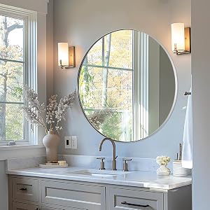 ANDY STAR Silver Round Mirror 32 Brushed Nickel Bathroom Mirror Stainless Steel Metal Framed Circle Wall Mirrors Large