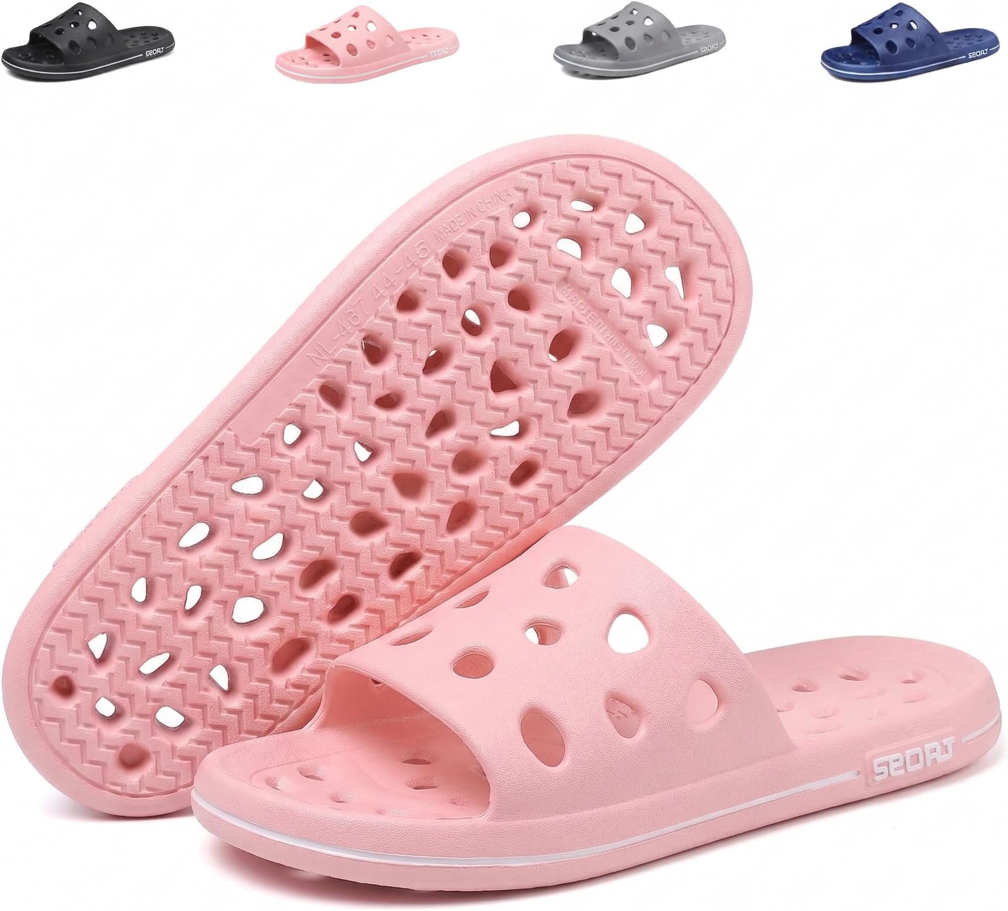 FINLEEO Shower Sandals with Drainage Holes - Quick Drying Bathroom & Gym Slippers for Men and Women
