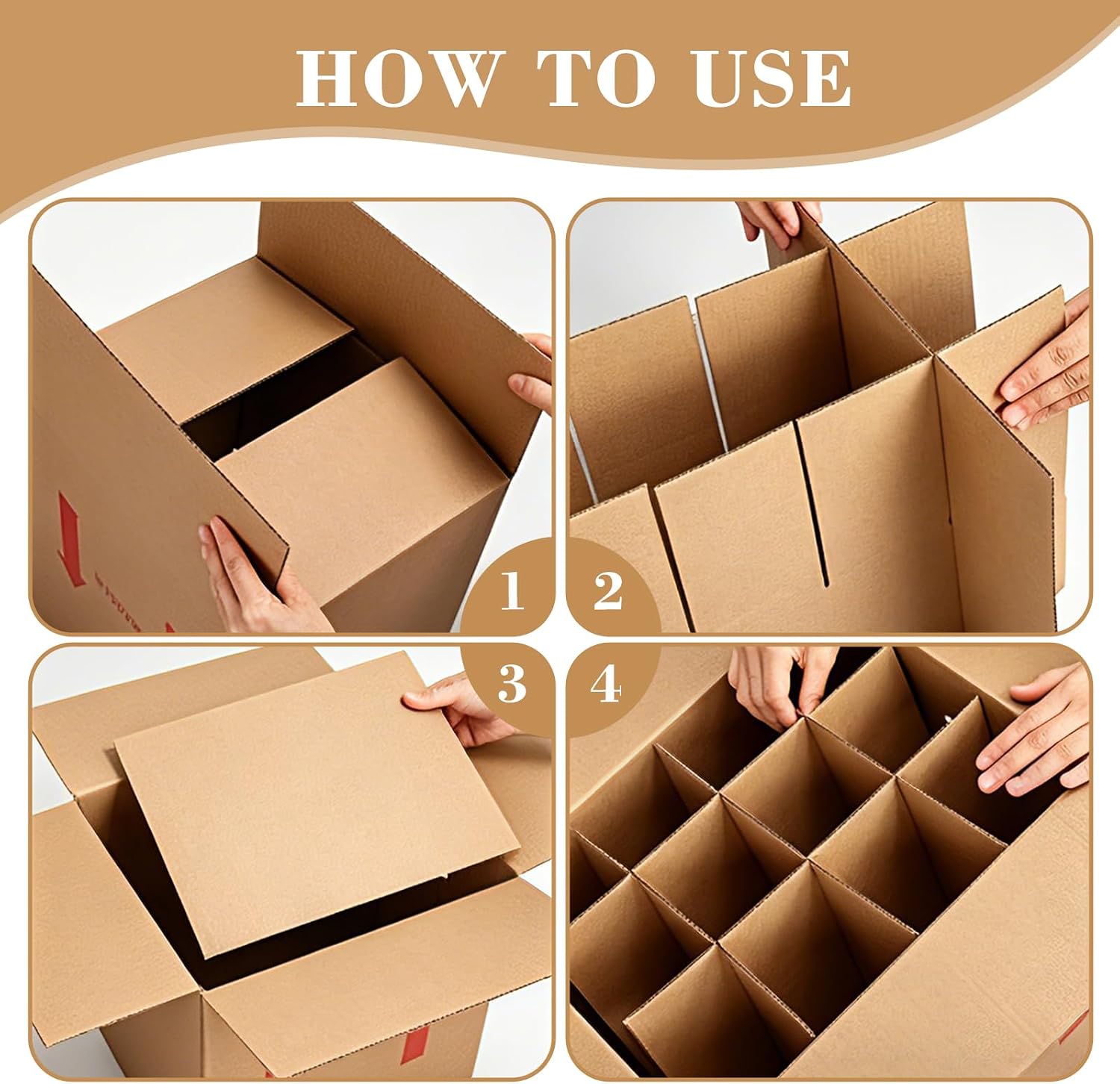 10 Pack 14” x 12” x 13” Wine Bottle Moving Boxes with Dividers Handles, Corrugated 12 Bottle Storage Carrier for Glassware, Bottles, Dishes Moving
