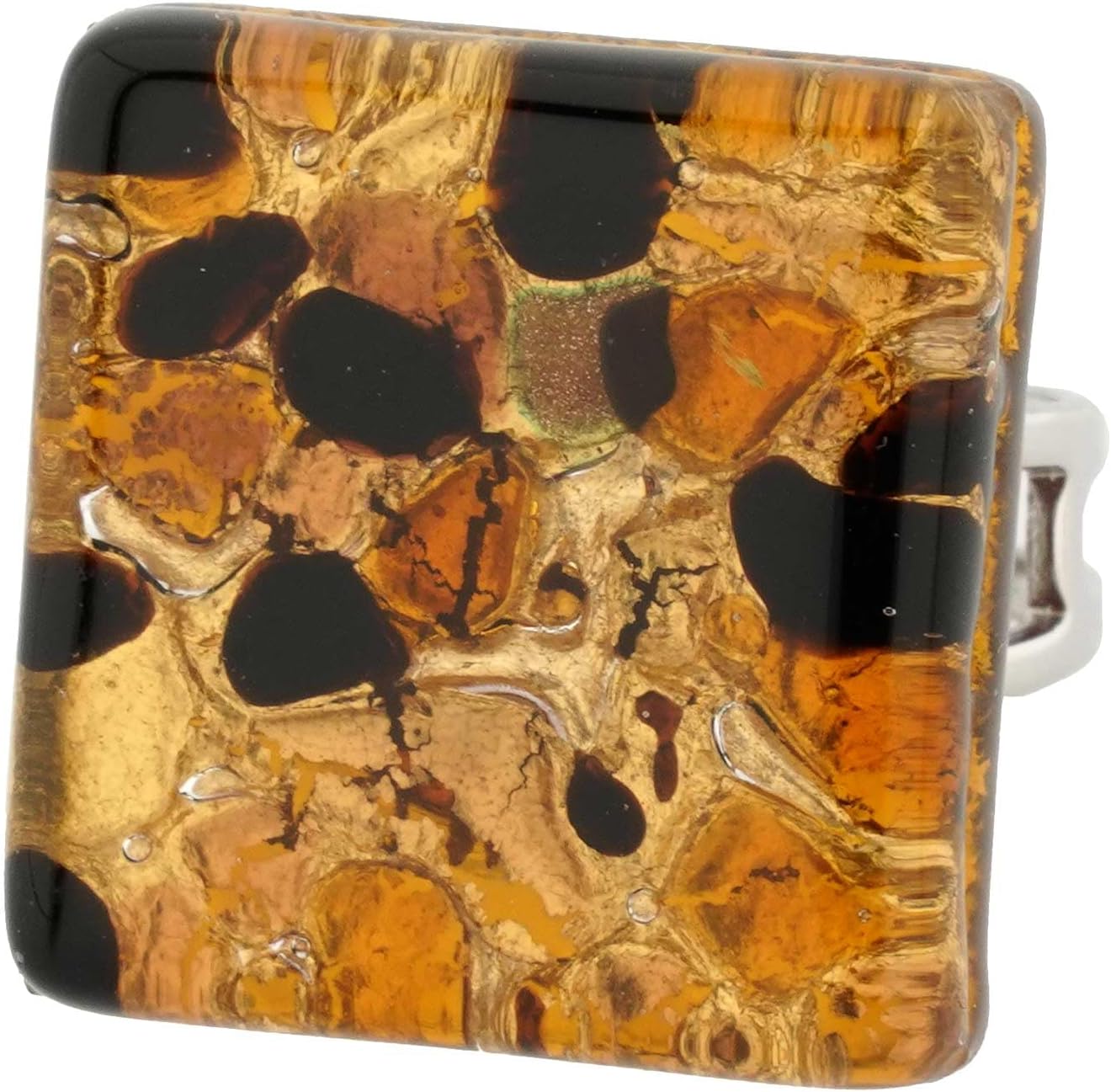 Glass Of Venice Murano Glass Venetian Reflections Square Adjustable Ring - Topaz Gold