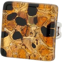 Glass Of Venice Murano Glass Venetian Reflections Square Adjustable Ring - Topaz Gold