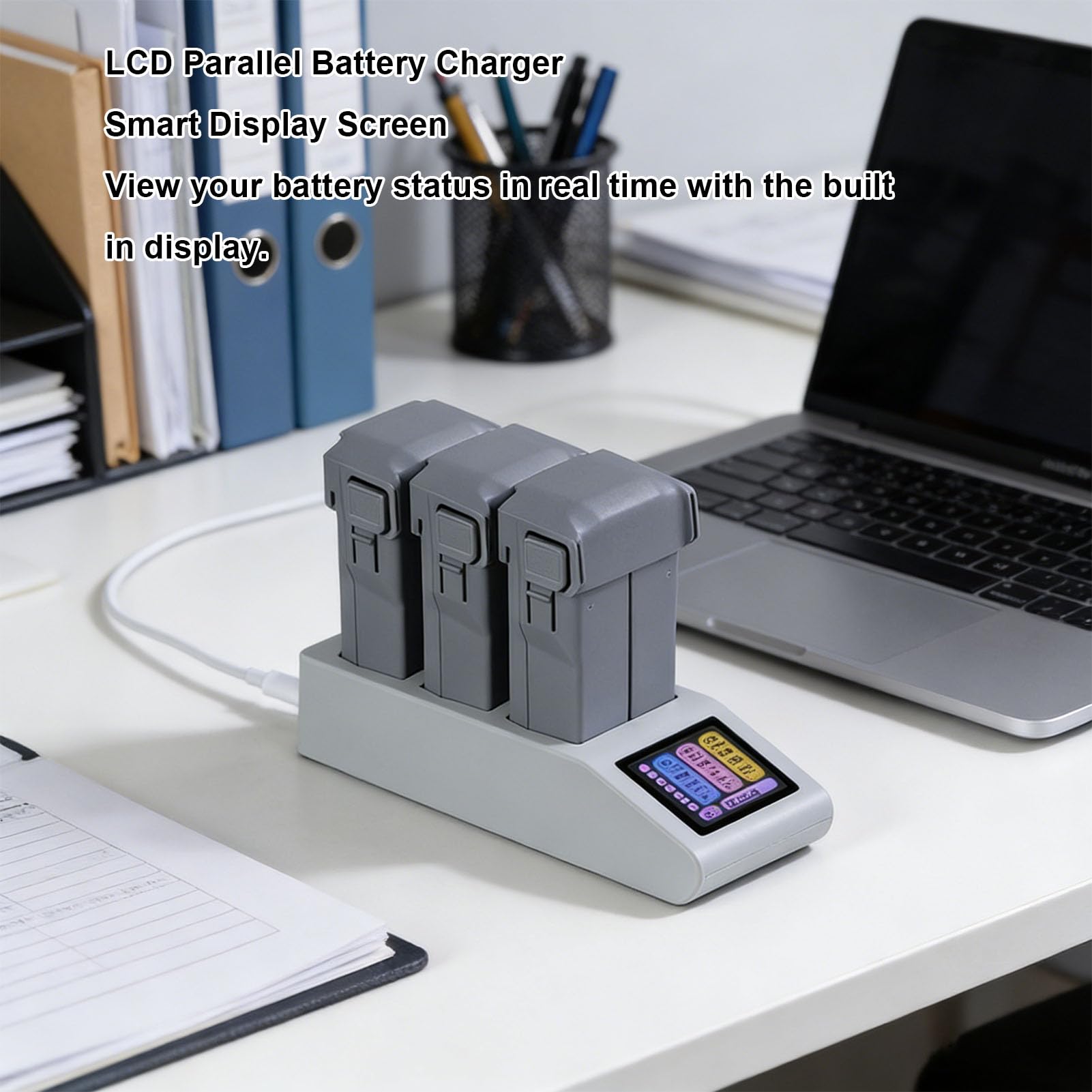 Fockety Caricabatterie Intelligente per Drone Serie Mini5pro, Interfaccia USB C 3 Batterie Hub di Ricarica Batterie Ricaricabili con Cavo di Ricarica per Auto Caricabatteria LCD