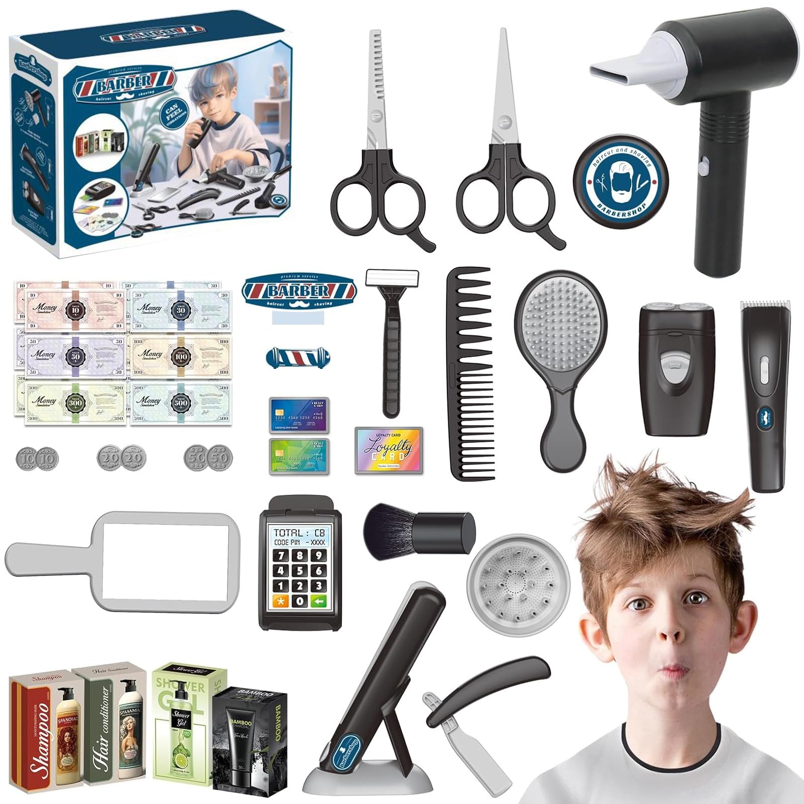 Juego de Peluquería para Niños,36 Piezas Estilismo y Peluquería Conjunto Juego Belleza,Moda Salón Kit Peluqueria,Juego de simulación de peluquería,Juego de rol para Niños y Niñas 3+ Años.