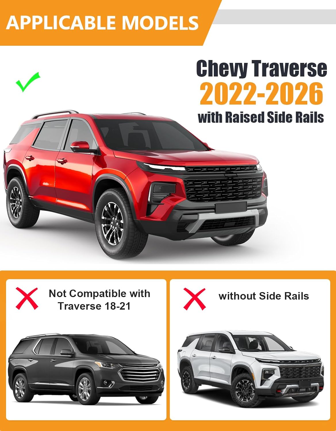 kinggeri 300lbs lockable roof rack cross bars compatible with chevy chevrolet traverse 2022 2023 2024 2025 2026 with raised side rails, heavy duty aluminum roof rails crossbars luggage accessories compatible with traverse 2022-2026