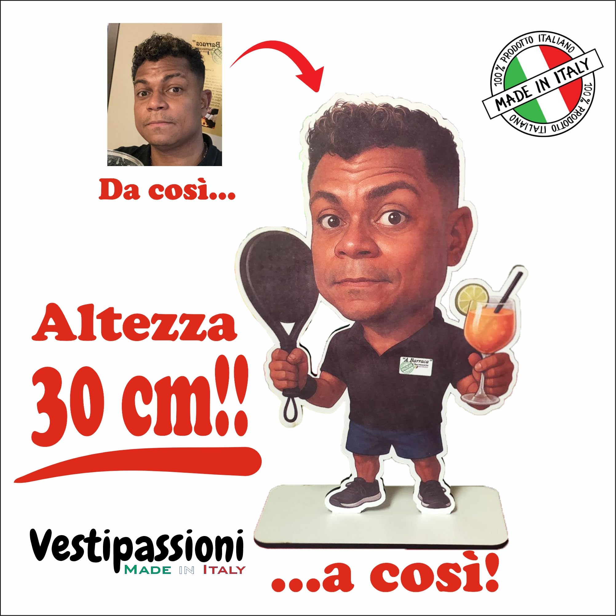 Caricatura Personalizzata da Foto – Stampa su MDF altezza 30 cm – Regalo Originale per Uomo Donna – Personalizzabile con Mestiere, Accessori e Dettagli Unici - statuina personalizzata