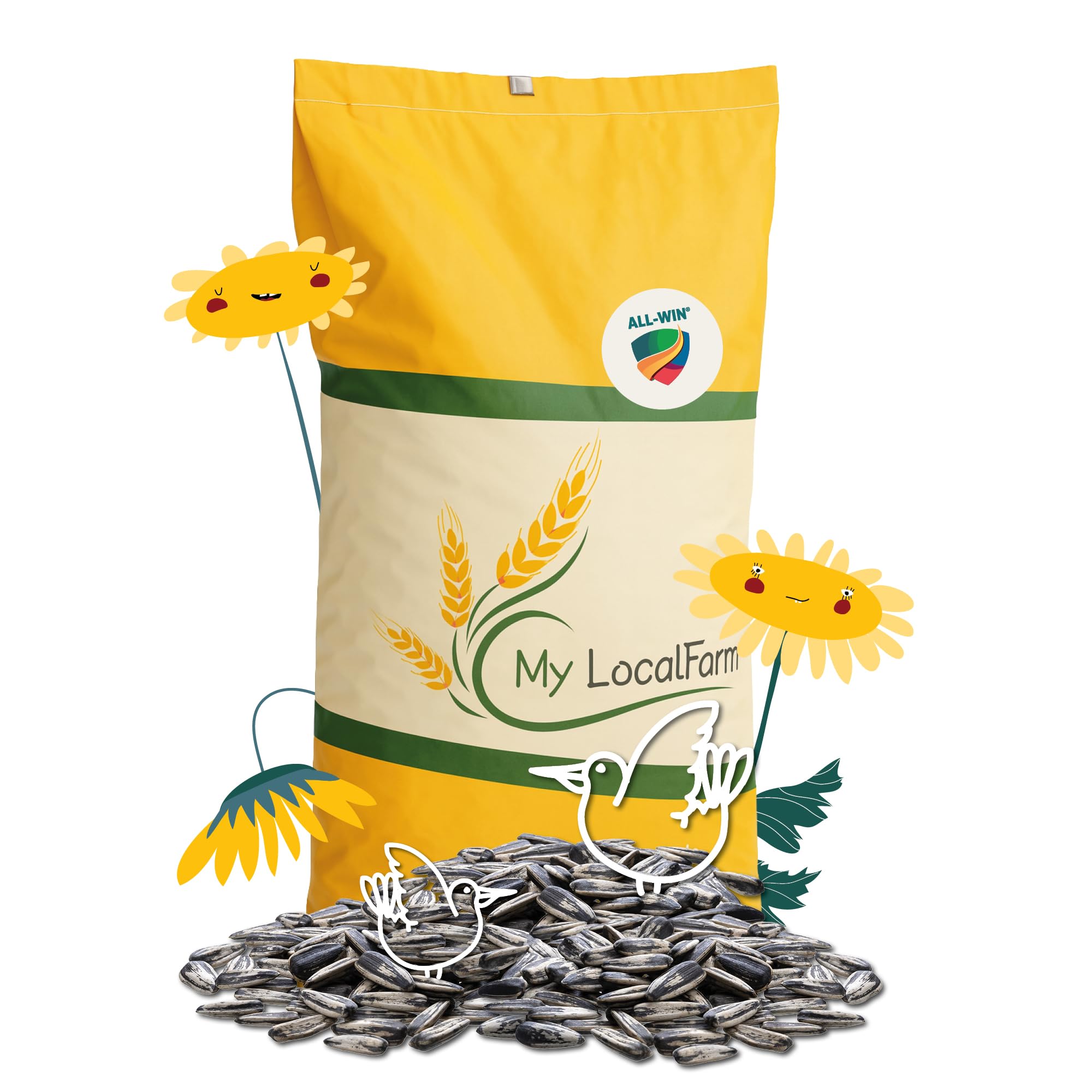 ALL-WIN gestreifte Sonnenblumenkerne 25 kg | Vogelfutter für Wildvögel | Hochwertige Sunflower Seeds | Ideal für Meisen, Finken & Gartenvögel | Naturrein, gereinigt & energiereich für Ganzjahresfütter