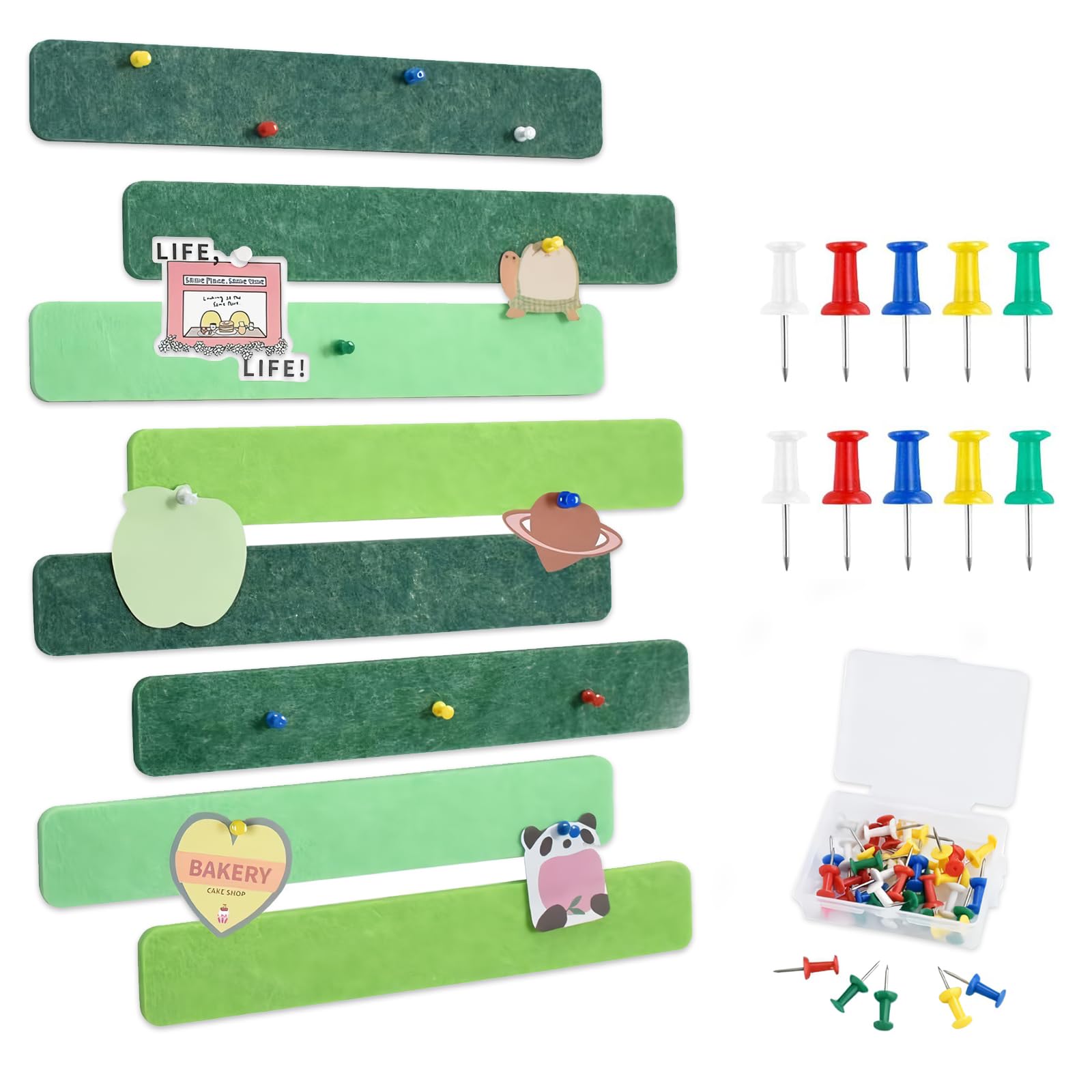 8 Pcs Green Felt Bulletin Board for Study Room with Pins, Self-Adhesive Notice Board for Office Paste Notes Memos Photos, Thicken Felt Soft Board for Wall Decoration