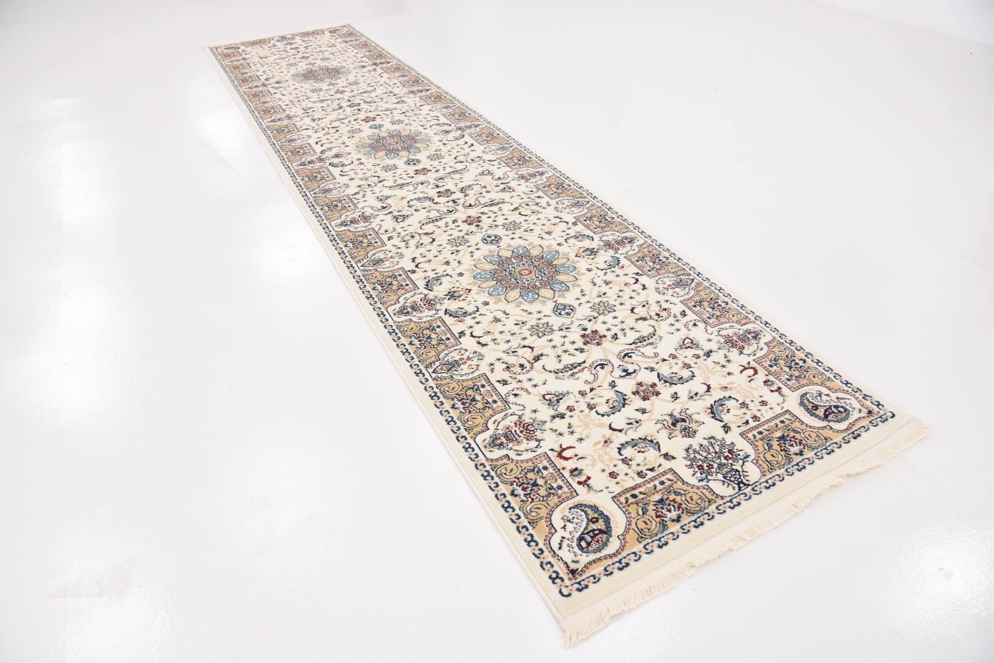 Rugs.com Rabia Collection Rug – 3' x 13' Runner Ivory Low Rug Perfect for Hallways, Entryways