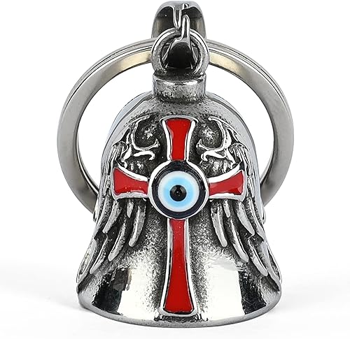 Gremlin Bells for Motorcycles Motorcycle Bell Guardian Angel  Cross with Evil Eye Keychain Accessories for Bikers Gifts