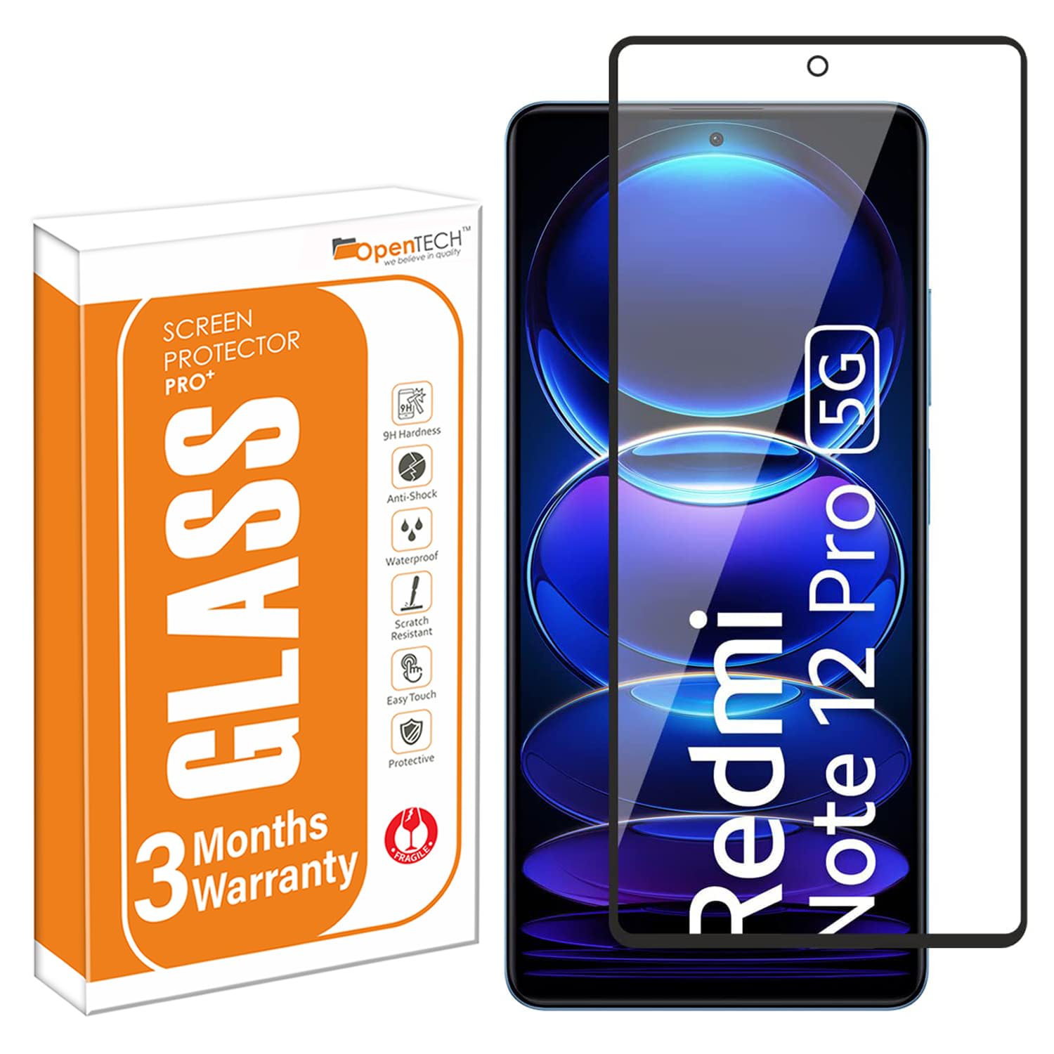 OpenTech® Military-Grade Tempered Glass Screen Protector Compatible for Xiaomi Redmi Note 12 Pro/Note 12 Pro Plus/Note 12 Discovery with Edge to Edge Coverage and Easy Installation kit