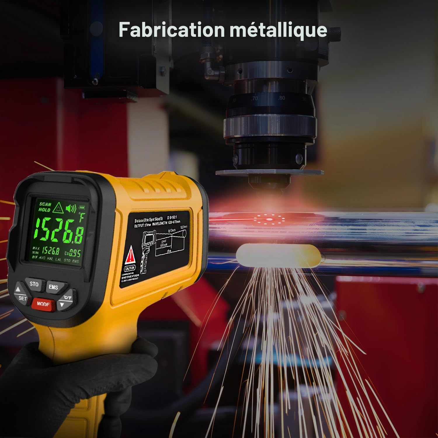 BSIDE H3 Thermomètre Numérique Industriel -58℉~2552℉(-50℃~1400℃) Thermometre Infrarouge Professionnel 50:1 avec Alarme LCD Couleur Mémoire Pistolet Laser Température pour Four Forge Frigo BBQ Pizza