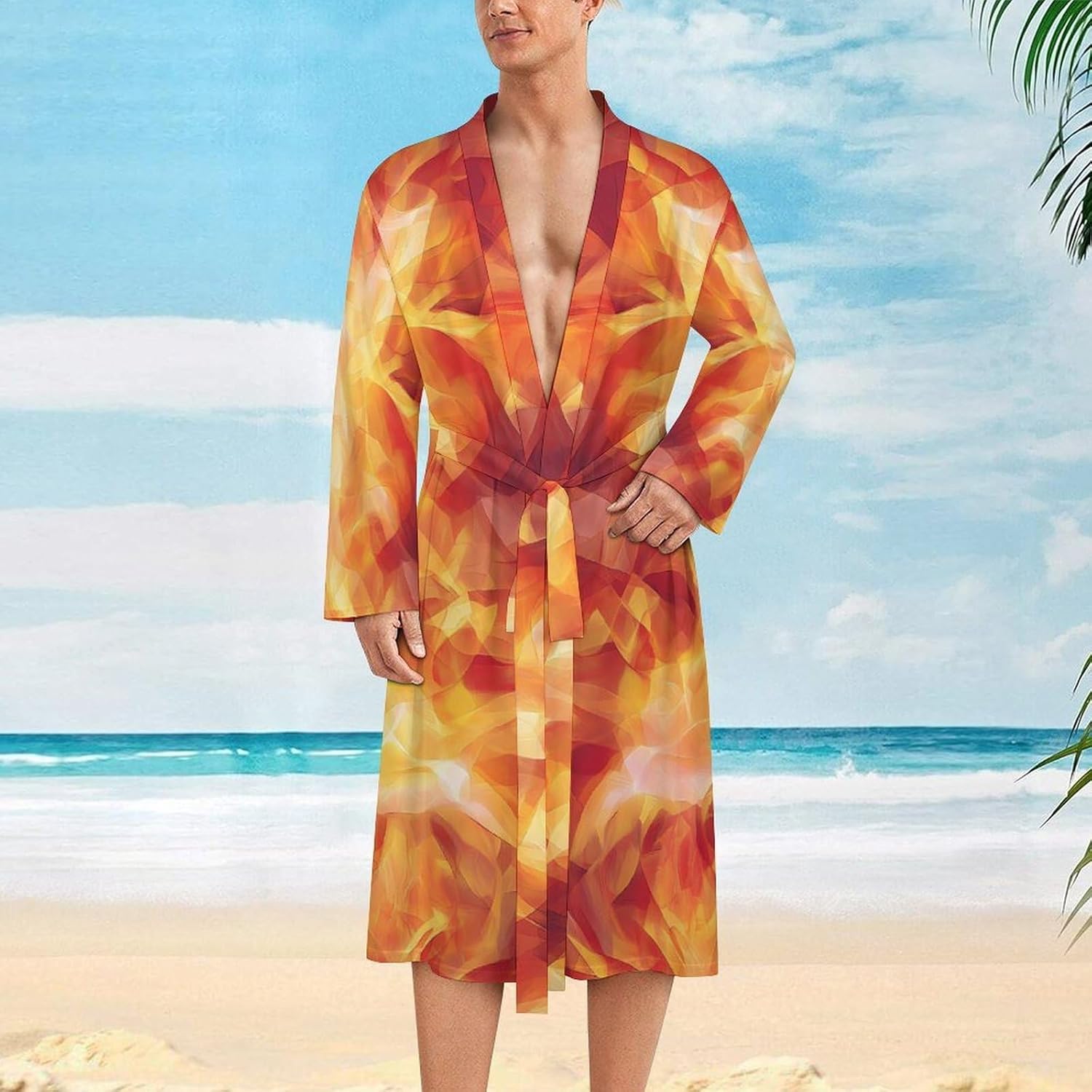 Fire Abstract Flame Mens Robe Long Bathrobe for Women Bath Robes Lightweight Soft Printed Sleepwear