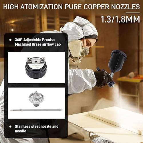 Miniatura 7 de HVLP - Pistola pulverizadora de aire de acero inoxidable de 0.051 in y 0.071 in, 20.3 fl oz y 13.5 fl oz, pulverizador de pintura de alimentación