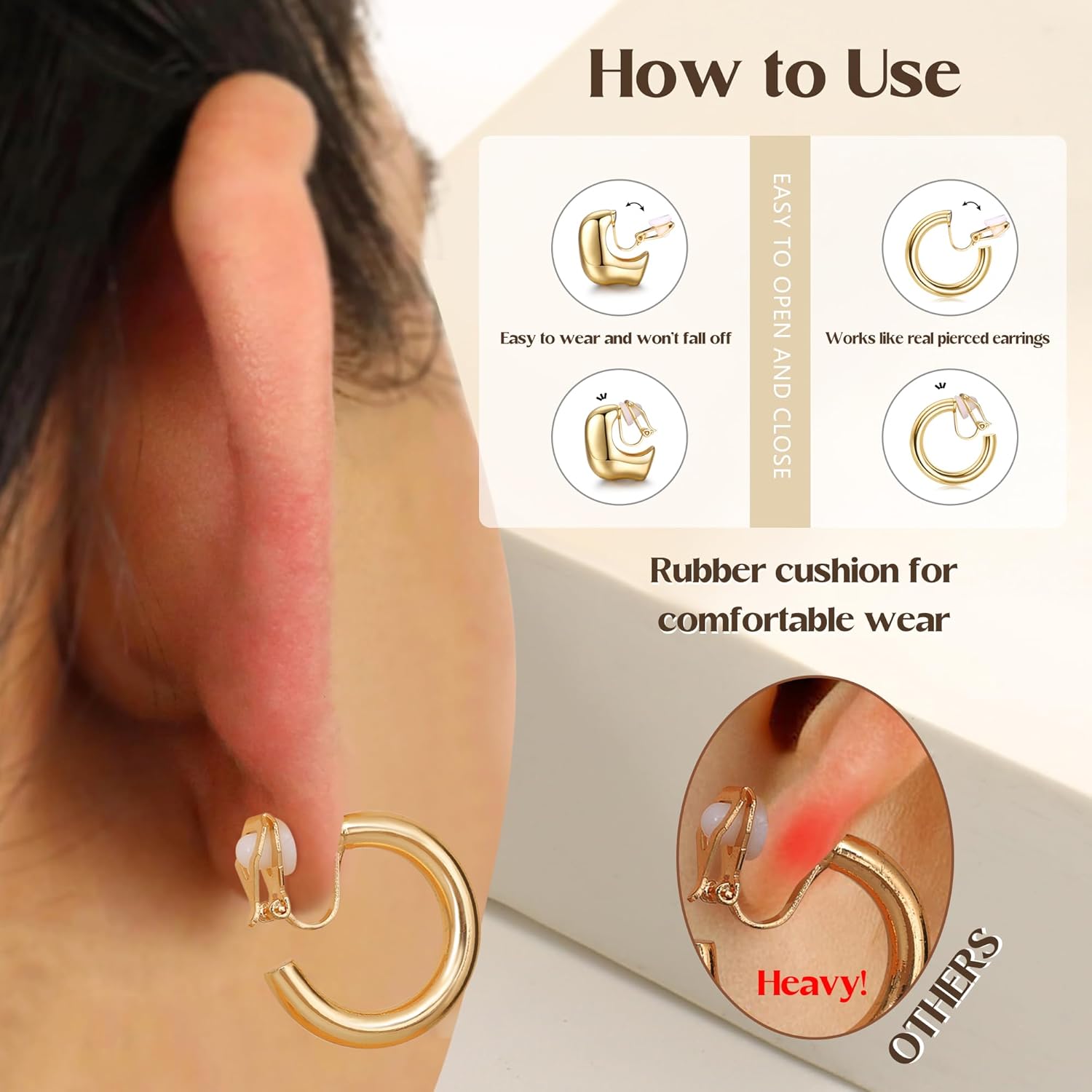 THUNARAZ 9 Pairs Clip on Earrings for Women 14K Gold Plated Chunky Hoop Clips Earring Trendy Clip on Hoop Earrings for Women Non-Pierced Fake Jewelry - Image 5