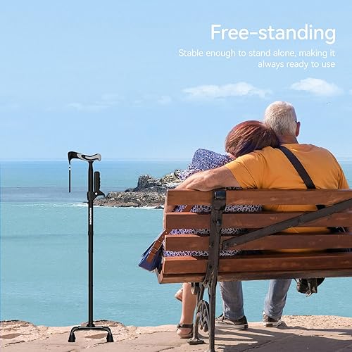 Miniatura 7 de KingPavonini Bastón de caminar para mujereshombres con segundo mango, plegable y ajustable con base de 4 puntas para estar de pie, ayuda ligera para