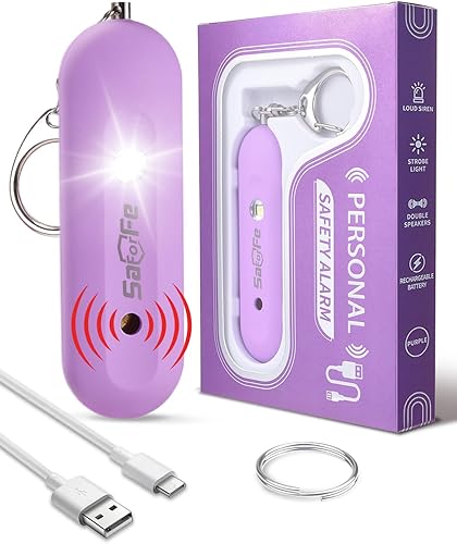 Alarma de seguridad personal para mujeres, alarma de seguridad recargable impermeable, sirena extra fuerte de 140 dB con luz estroboscópica SOS,