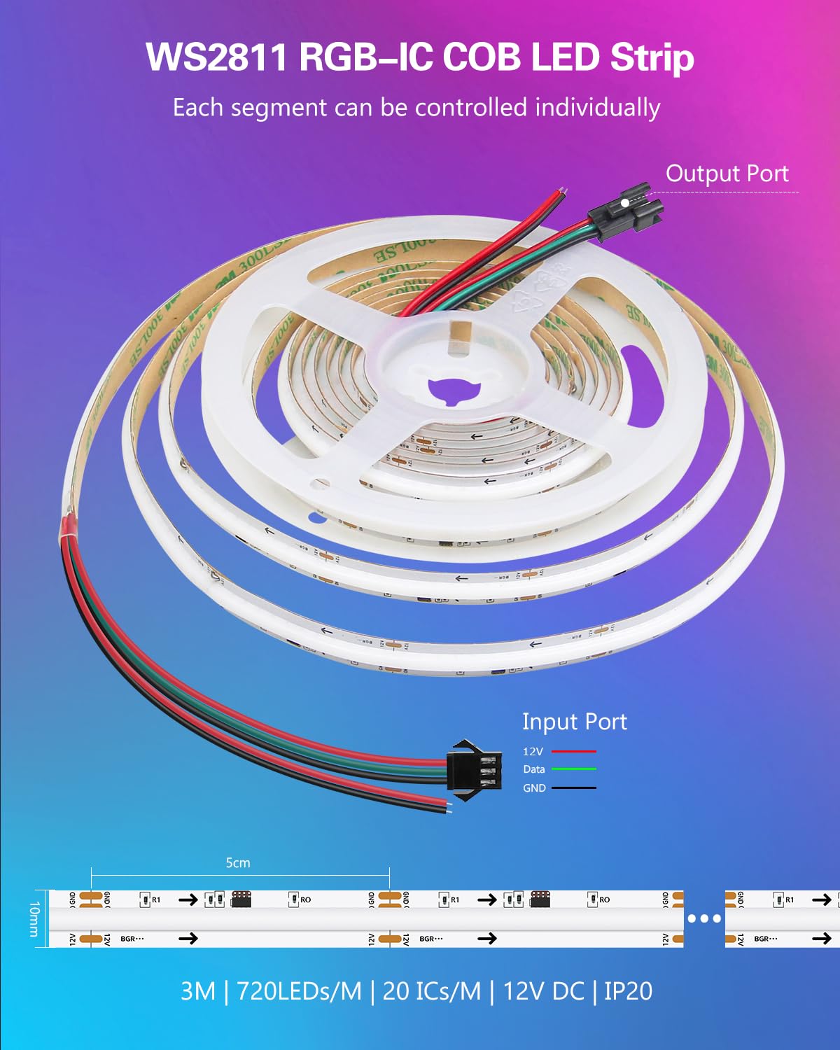 ALITOVE Addressable RGB COB LED Strip Light 12V 9.84ft WS2811 Dream Color LED Light Strip Room Decor 2160LEDs High Density LED Tape Light for TV Backlight Indoor Lighting(No Power Supply & Controller)