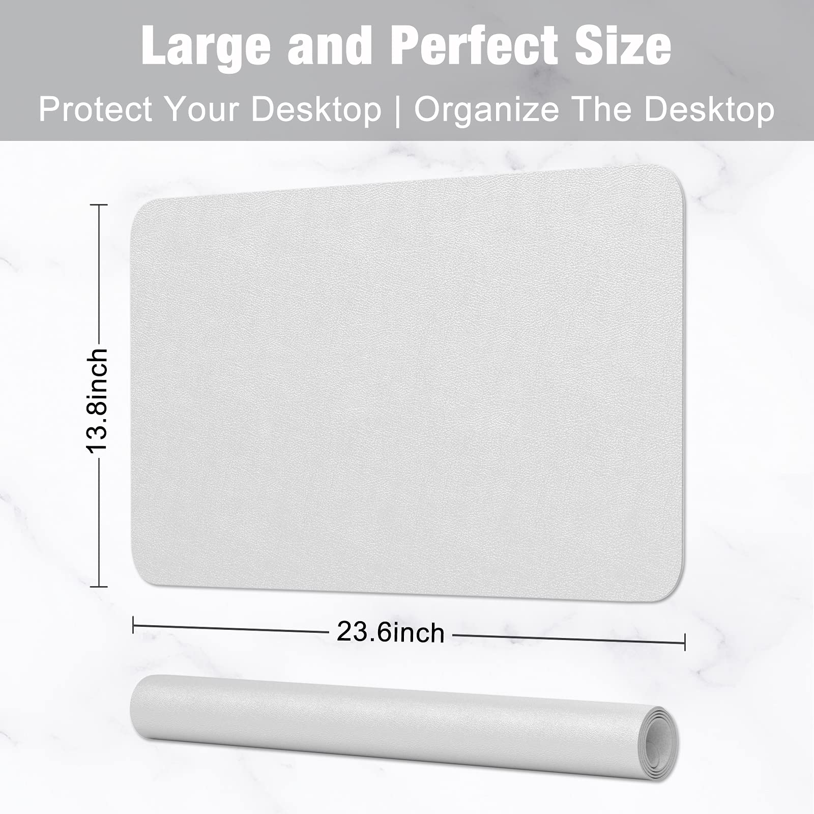 Hsurbtra Alfombrilla de escritorio, 23.6x13.8 pulgadas, alfombrilla de escritorio de piel sintética, M extendida, protector impermeable para escritorio, hogar, gris