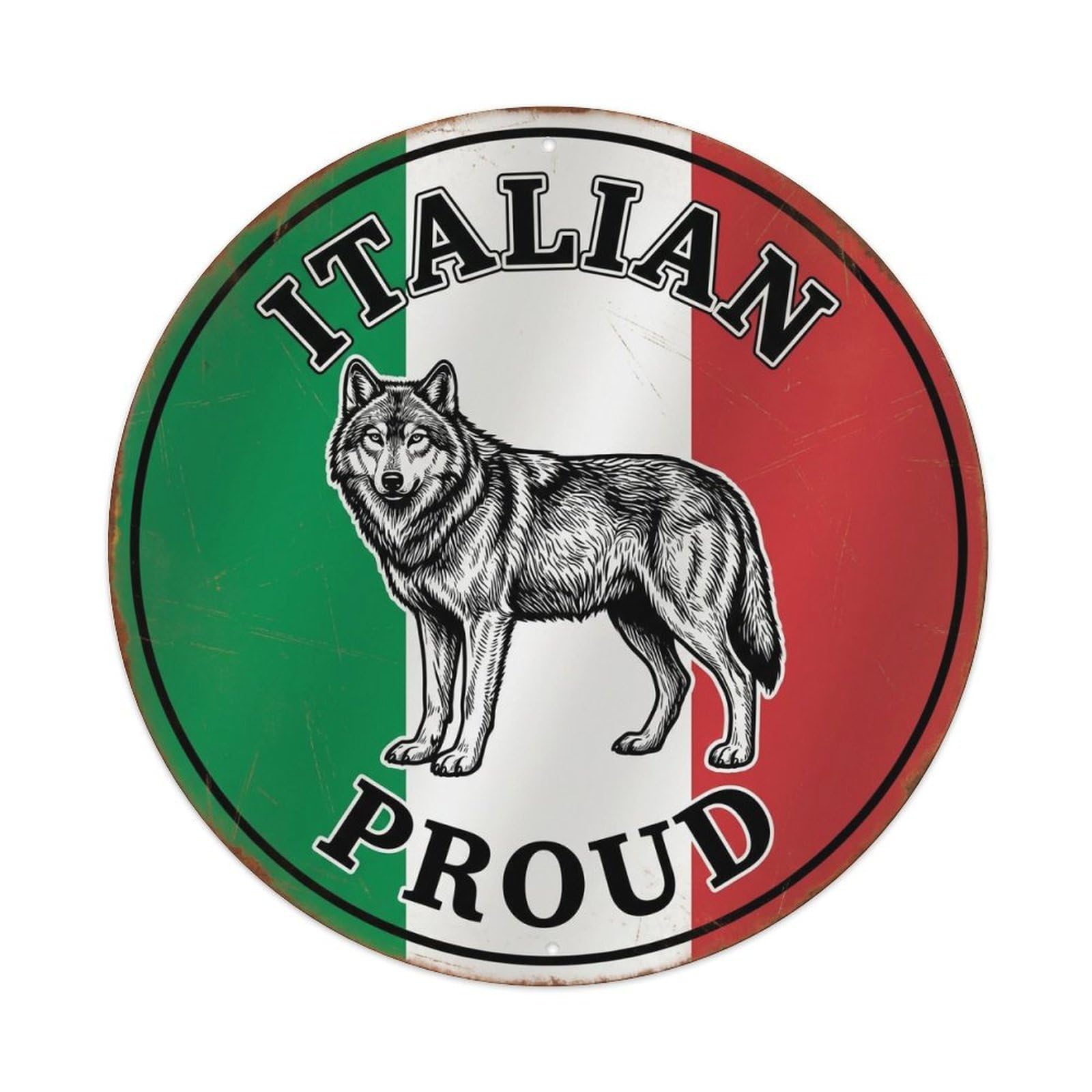 Olhnbad Style Italian Proud Wolf Wildlife Heritage Emblem Metal Tin Sign