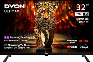 DYON ULTIMAX 32H-TI-W – 32 Zoll (80 cm) HD Smart TV mit Tizen OS, Triple Tuner (DVB-C/-S2/-T2), Smart & Gaming Hub, Prime Video, Netflix, Disney+