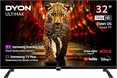 DYON ULTIMAX 32H-TI-W – 32 Zoll (80 cm) HD Smart TV mit Tizen OS, Triple Tuner (DVB-C/-S2/-T2), Smart & Gaming Hub, Prime Video, Netflix, Disney+