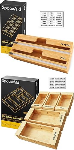 SpaceAid WrapNeat Dispensador de envolturas 2 en 1, organizador de almacenamiento de bolsas SpaceAid para cajón de cocina, (juego de 5)