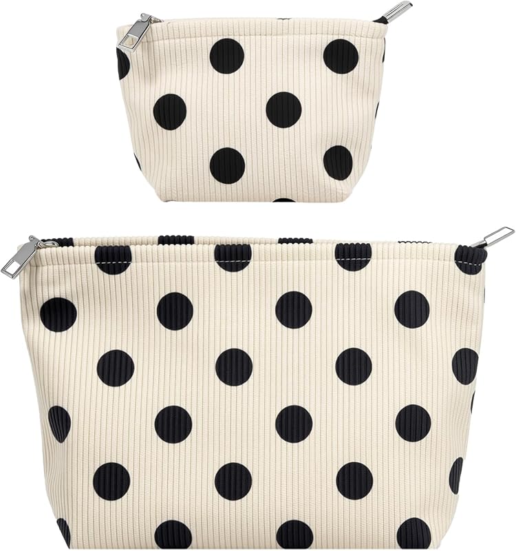 Conjunto com 2 necessaires de maquiagem fahombag com estampa de poá e tecido cotelê