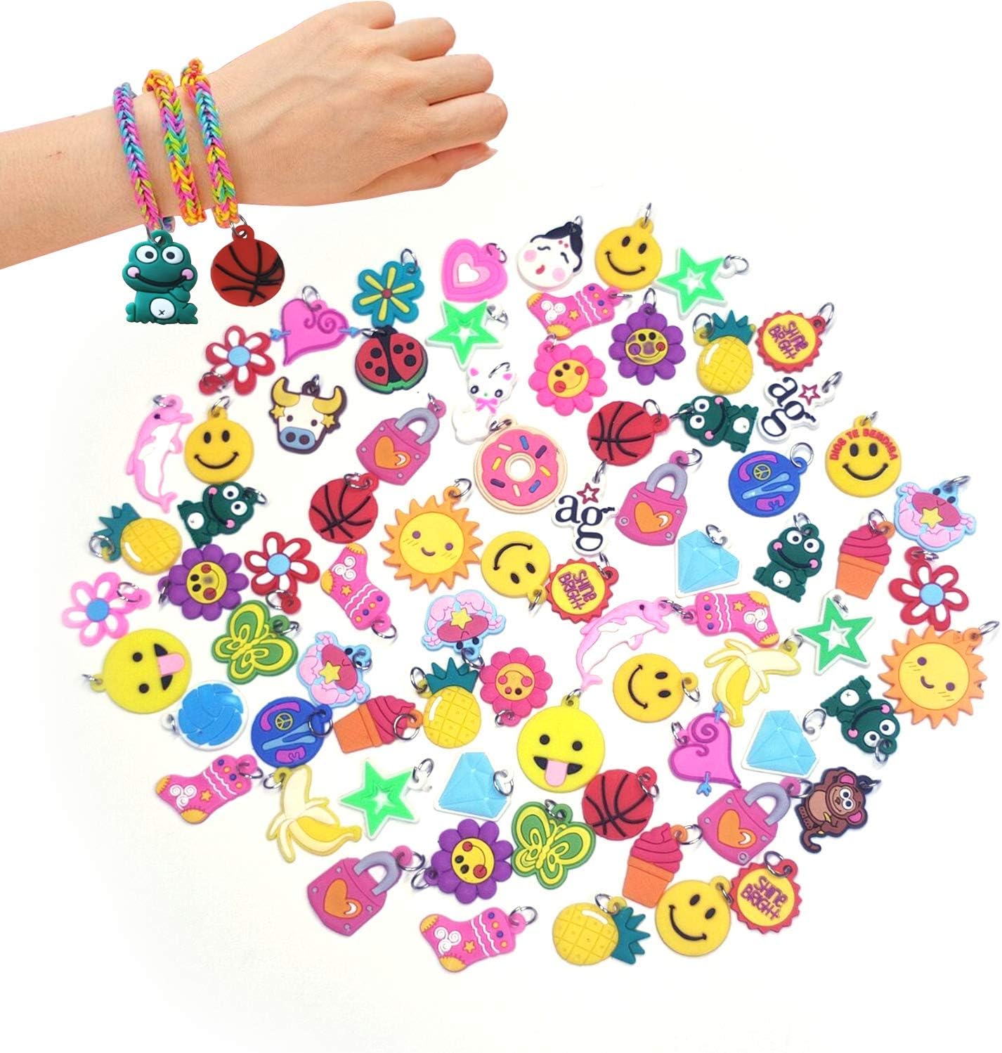 Senhui100 Pcs Silicone Bracelet Charms Colorful bracelet charms rubber band Bracelet Making Kit for necklace DIY Charm Bracelets for Kids