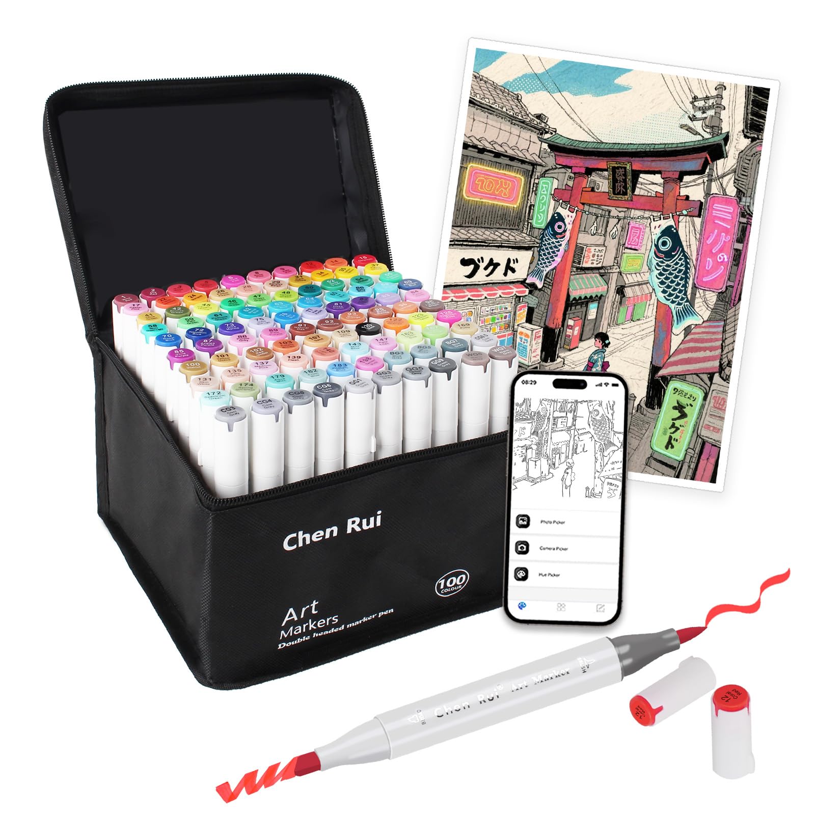 Illustration Markers, 100 Colors, Marker Pen Included, Adult Alcohol Marker for Cartoon Artists, Art Supplies, Brush Type Set : Office Products