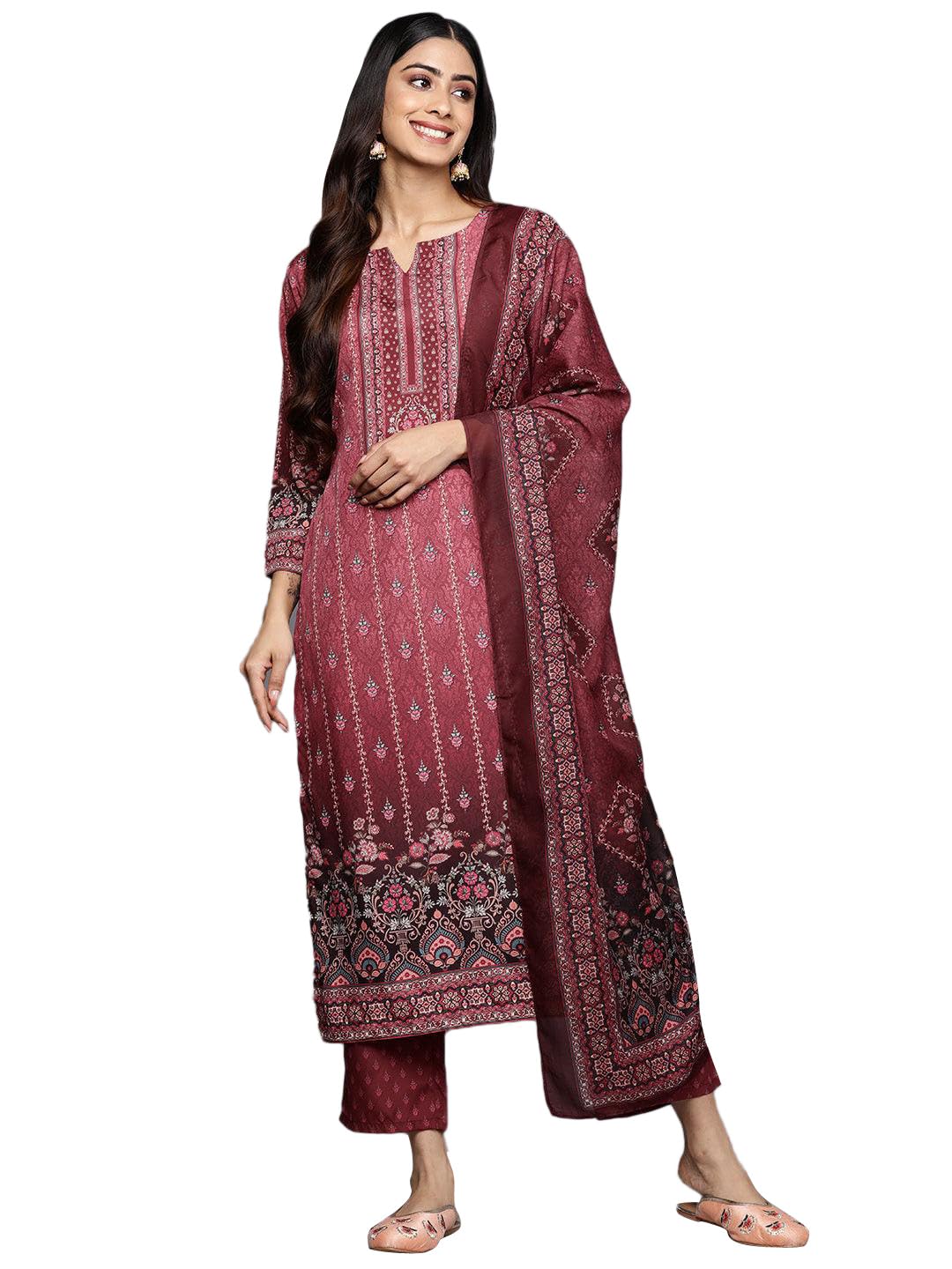 Libas Womens Printed Crepe Straight Kurta Trouser with Dupatta Set