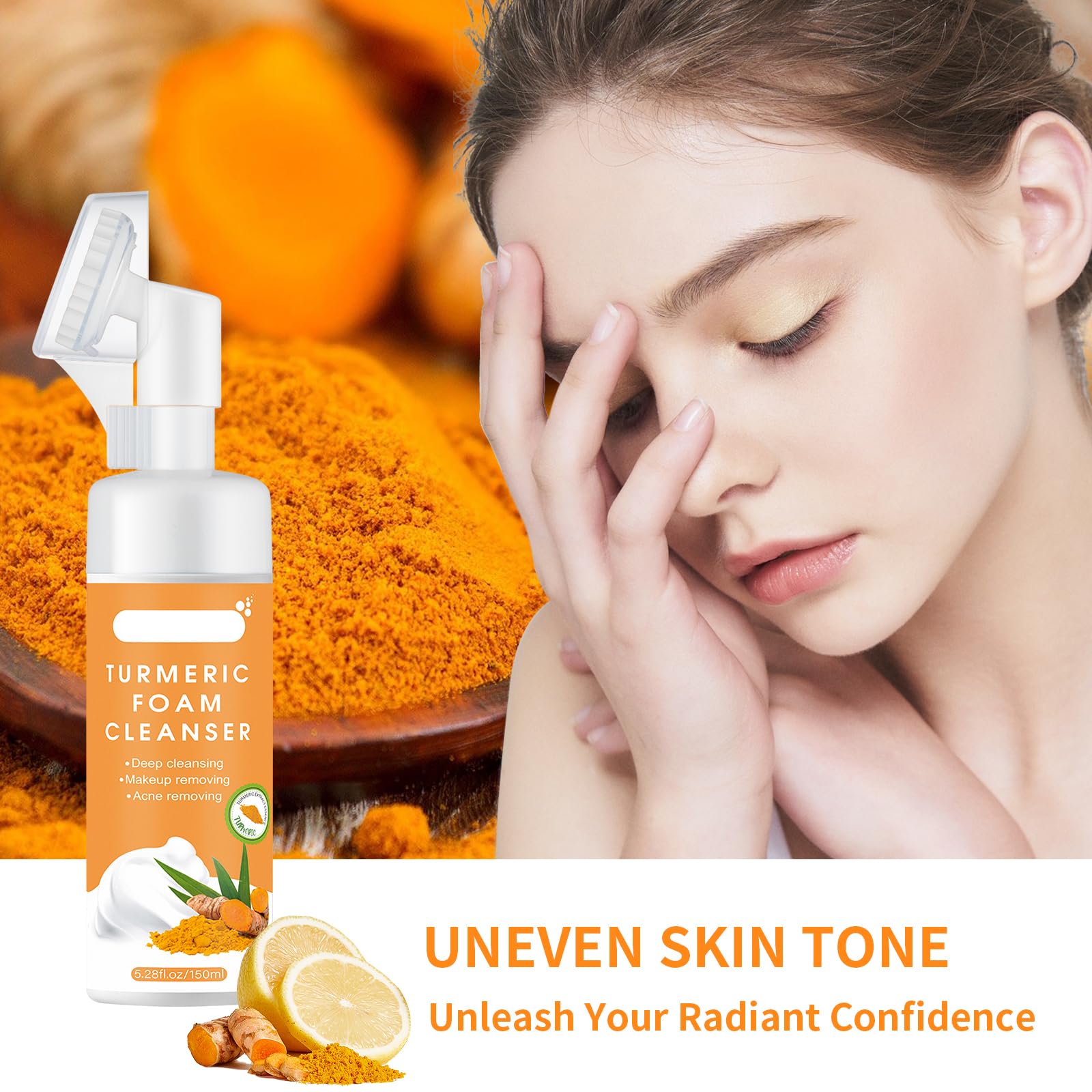 Jabón facial de cúrcuma con cepillo: limpiador suave en espuma para limpieza profunda, nutritiva e hidratación, adecuado para todo tipo de piel 7