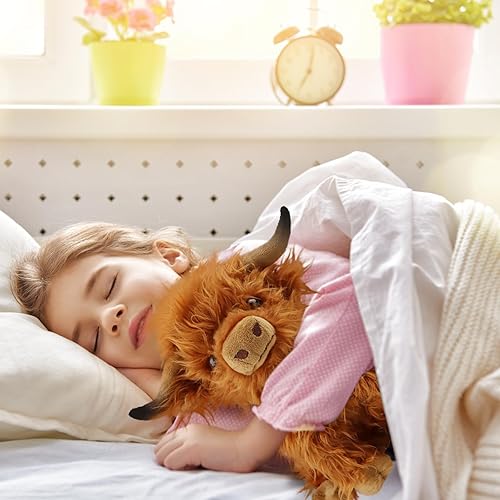 Miniatura 8 de Highland Cows - Animales de peluche de vaca de peluche de animales lindos rellenos de vacas de las tierras altas (marrón, 8 pulgadas)