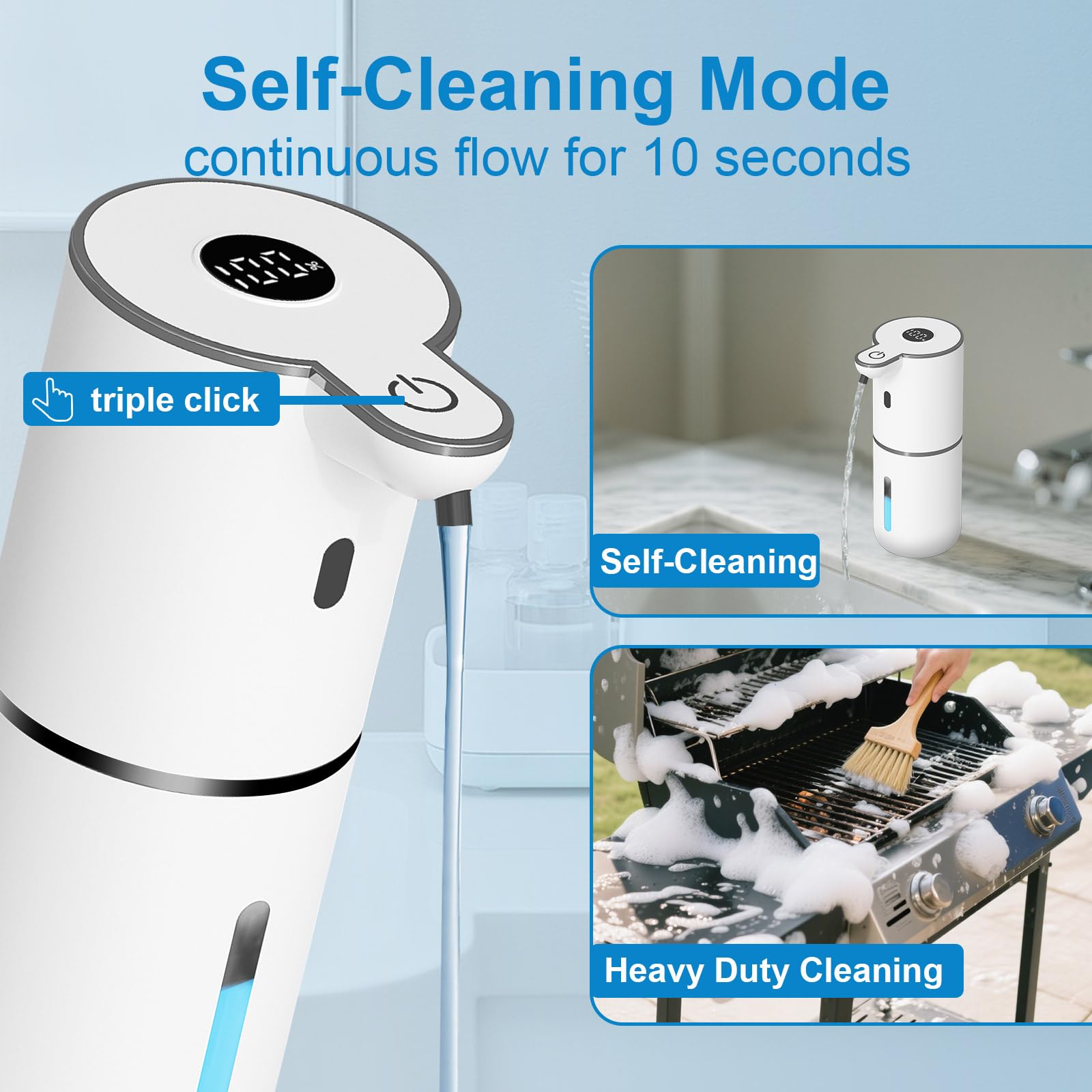 Dispenser automatico di sapone liquido, dispenser di sapone per le mani touchless, dispenser elettrico ricaricabile USB da 380 ml, impermeabile IPX5, montaggio a parete, 6 livelli regolabili