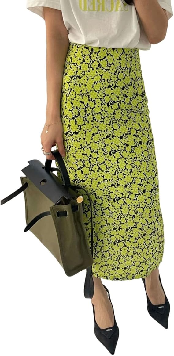 Amazon マーメイドスカート 花柄スカート レディース 韓国風 きれいめ 優しい ハイウエスト 着痩せ 着回し 春夏 薄手 インナー付き 復古 ファッション 膝下長 ロングスカート お出かけ S M 黒 緑 ピンク スカート 通販