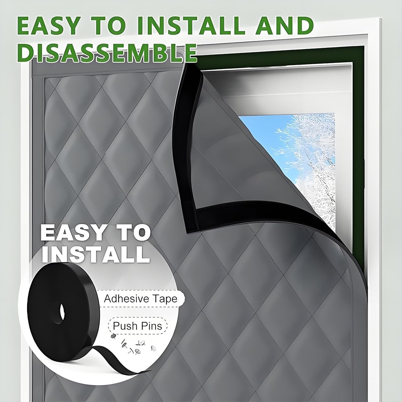 Window Insulation Kit Window Insulation for Winter 28" 33" 37" 43" 55" 65" 79" Thermal Insulated Curtains for Rv Windows Cold Air Blocker(Gray,33" W x 63" H)