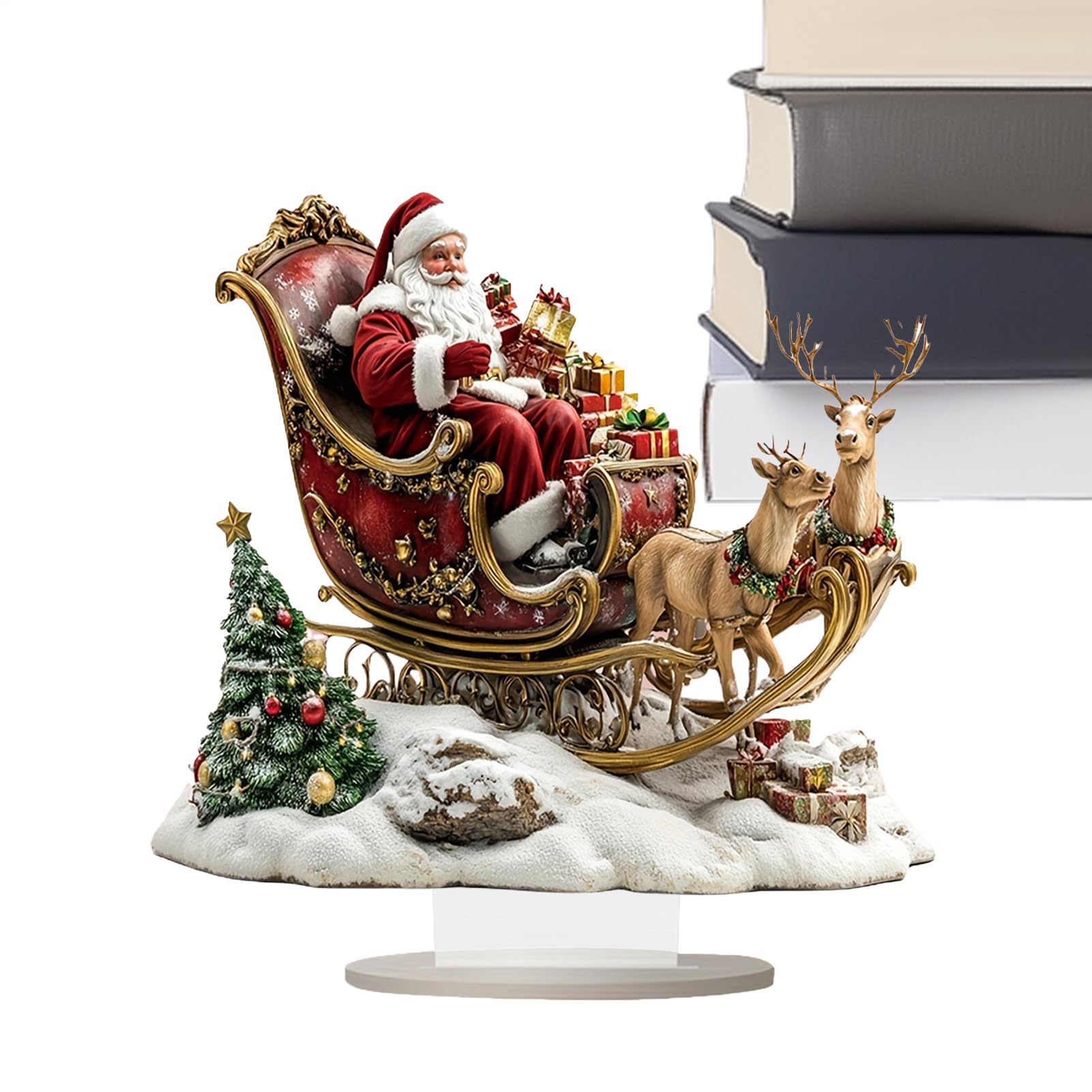 Décoration de Noël pour table en acrylique 2D avec Père Noël et traîneau