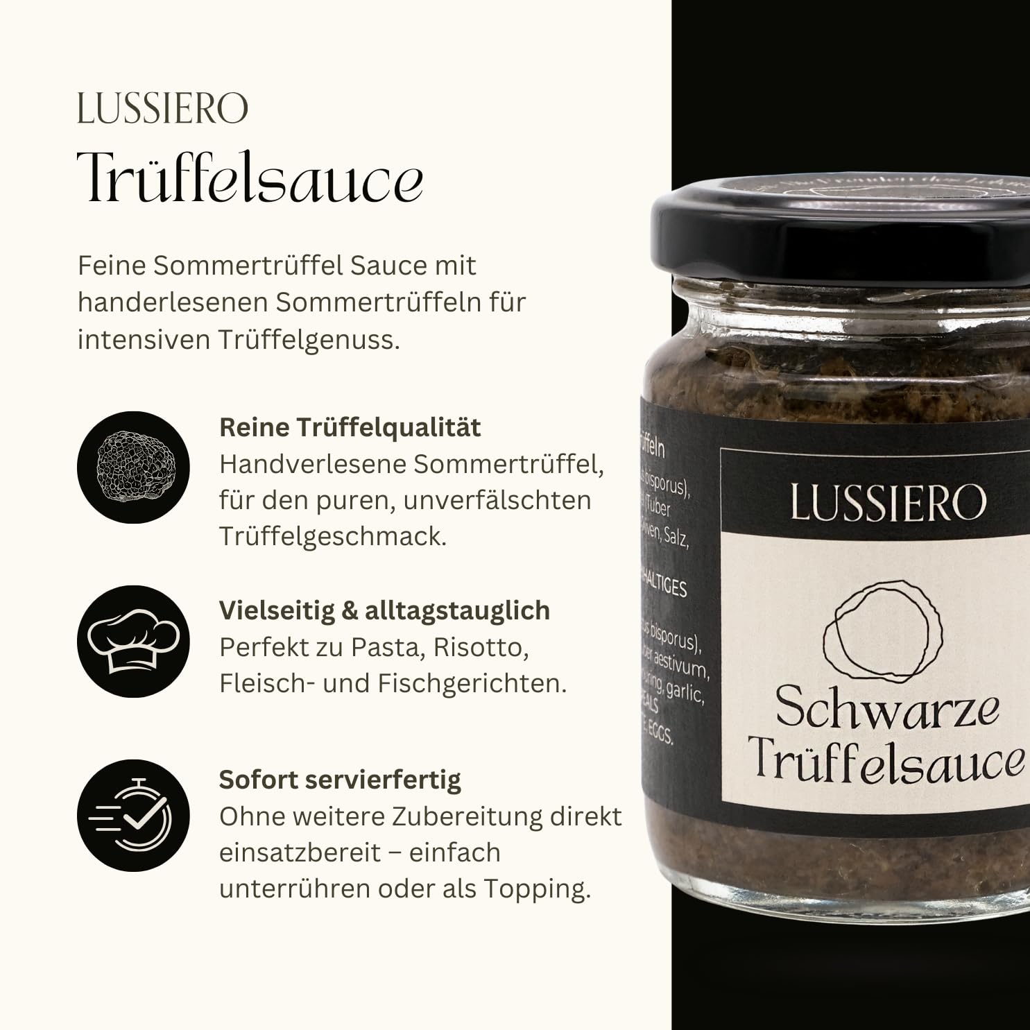 Lussiero Trüffel Sauce Schwarze Sommertrüffel Salsa Tartufata Tapenade Tuber Aestivum 80g