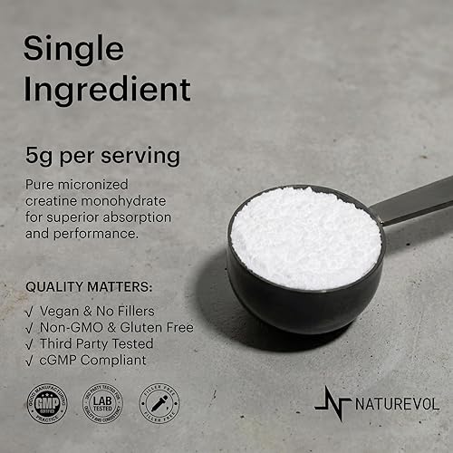 Miniatura 6 de Monohidrato de creatina en polvo  Polvo de creatina micronizado sin sabor, puro y vegano, fácil de disolver  Apoya la fuerza, la recuperación