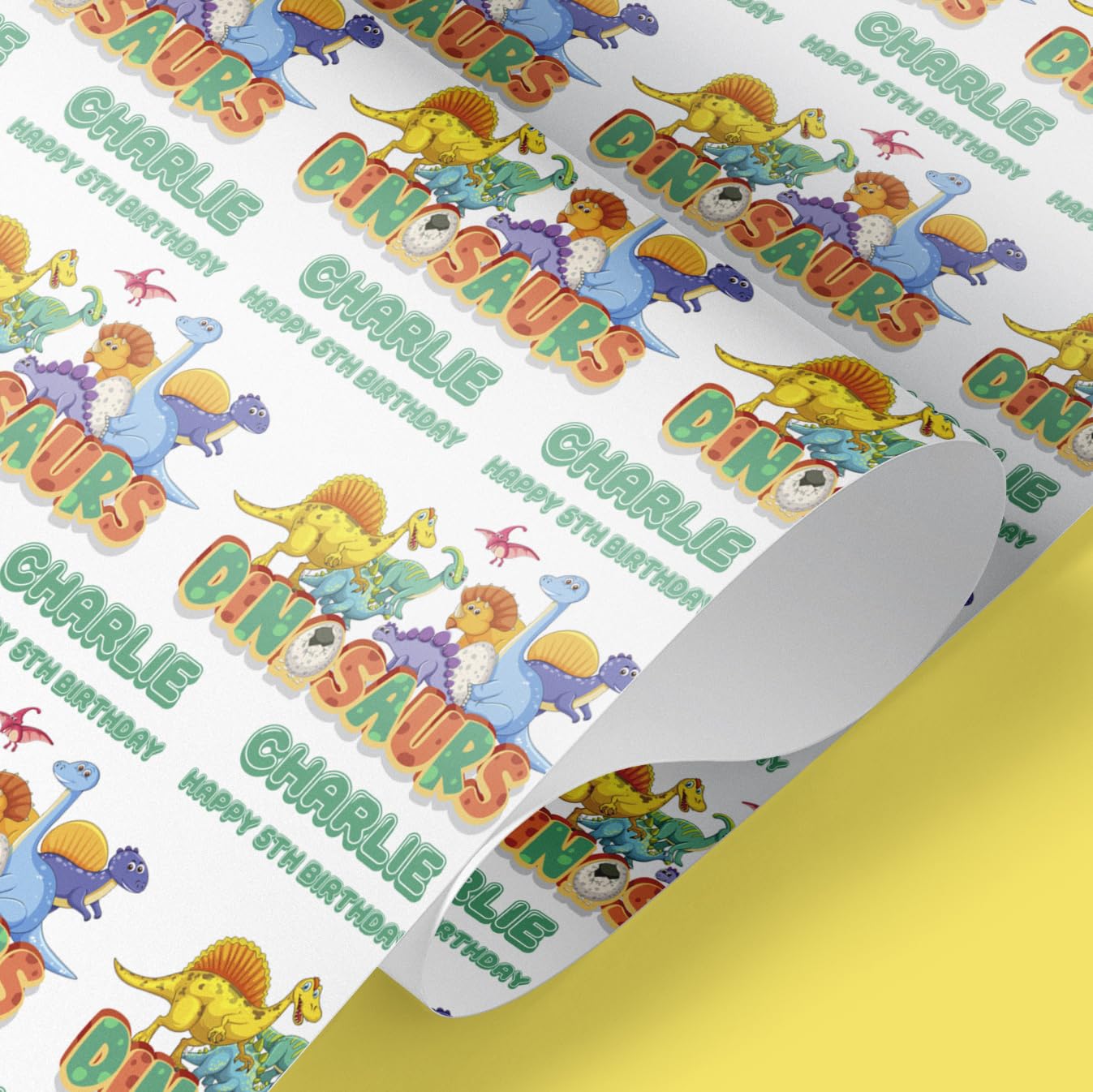 Personalised Dinosaur Wrapping Paper – Custom Name & Age | Birthday Gift Wrap for Kids | 61cm Wide Rolls | Dino-Themed Gift Wrap for Boys & Girls | Any Occasion