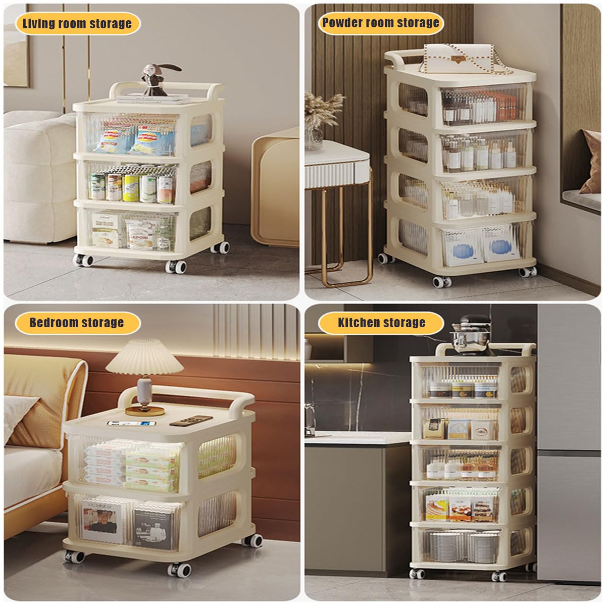 Armario de baño de 2 a 5 niveles, organizador de almacenamiento metálico compacto y delicado con ruedas, caja apilable con tapa y ruedas bloqueables, organizador de baño,